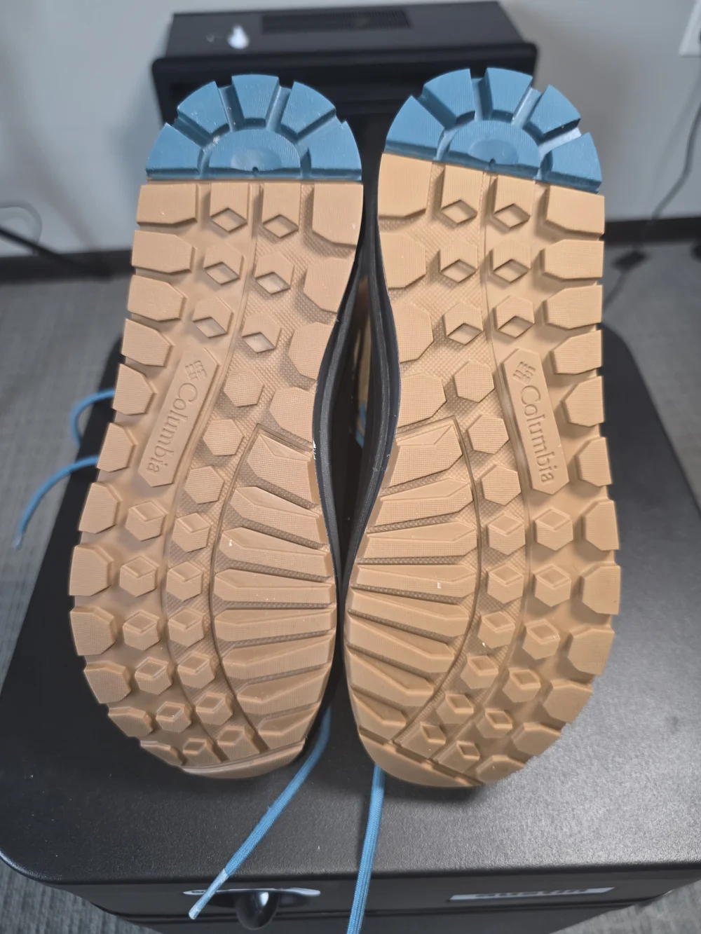 Kids Waterproof Winter Boots in Brown and Black with Blue Laces